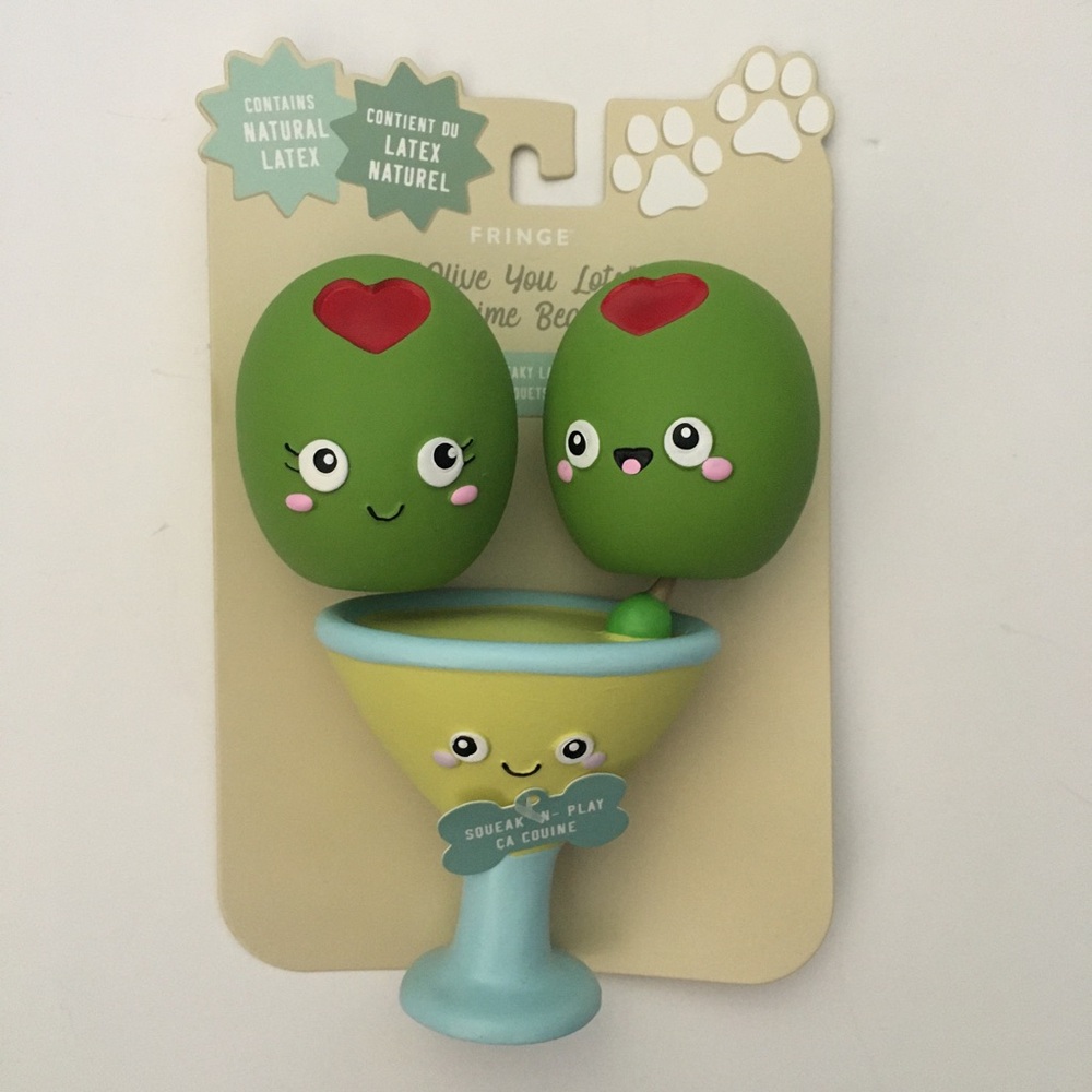 Dog Toys 3 Squeaky Latex Cocktail Green Olives “Olive You Lots” NEW | Fringe
